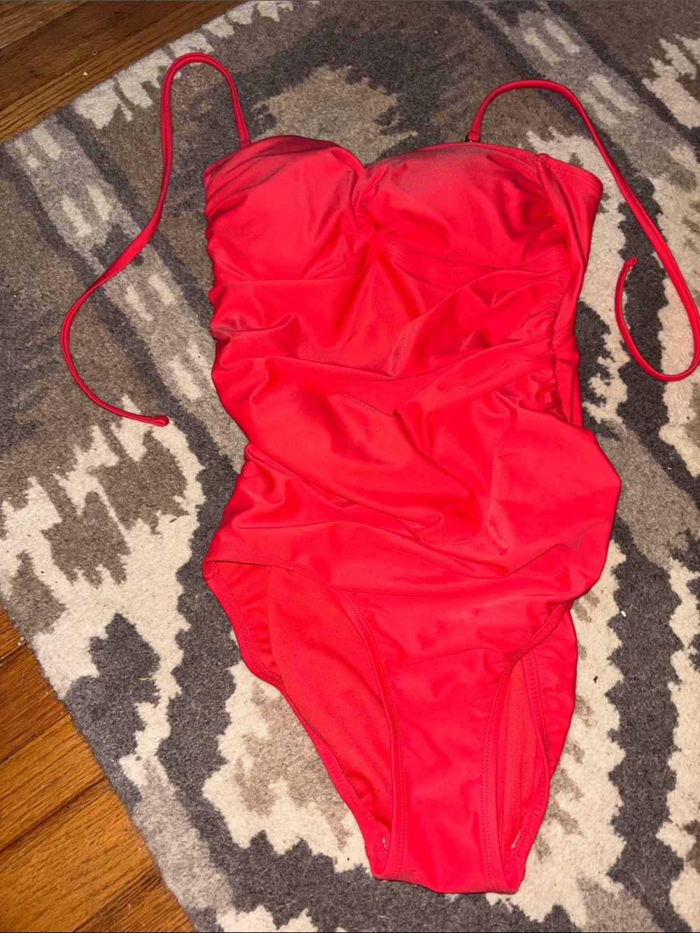 Coral Red Bandeau One-piece Swimsuit